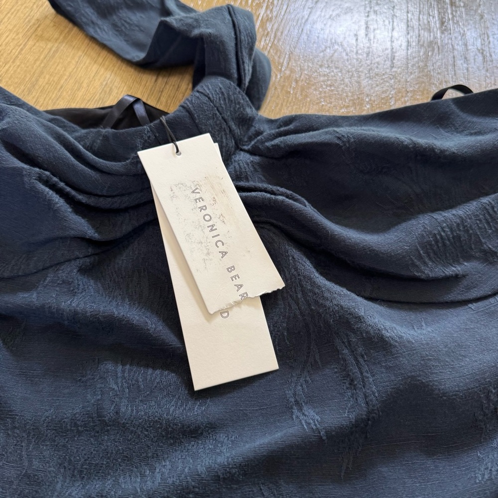 New Veronica Beard Belinda Linen Jacquard One Shoulder Top Sz 10 Blue - Picture 9 of 14